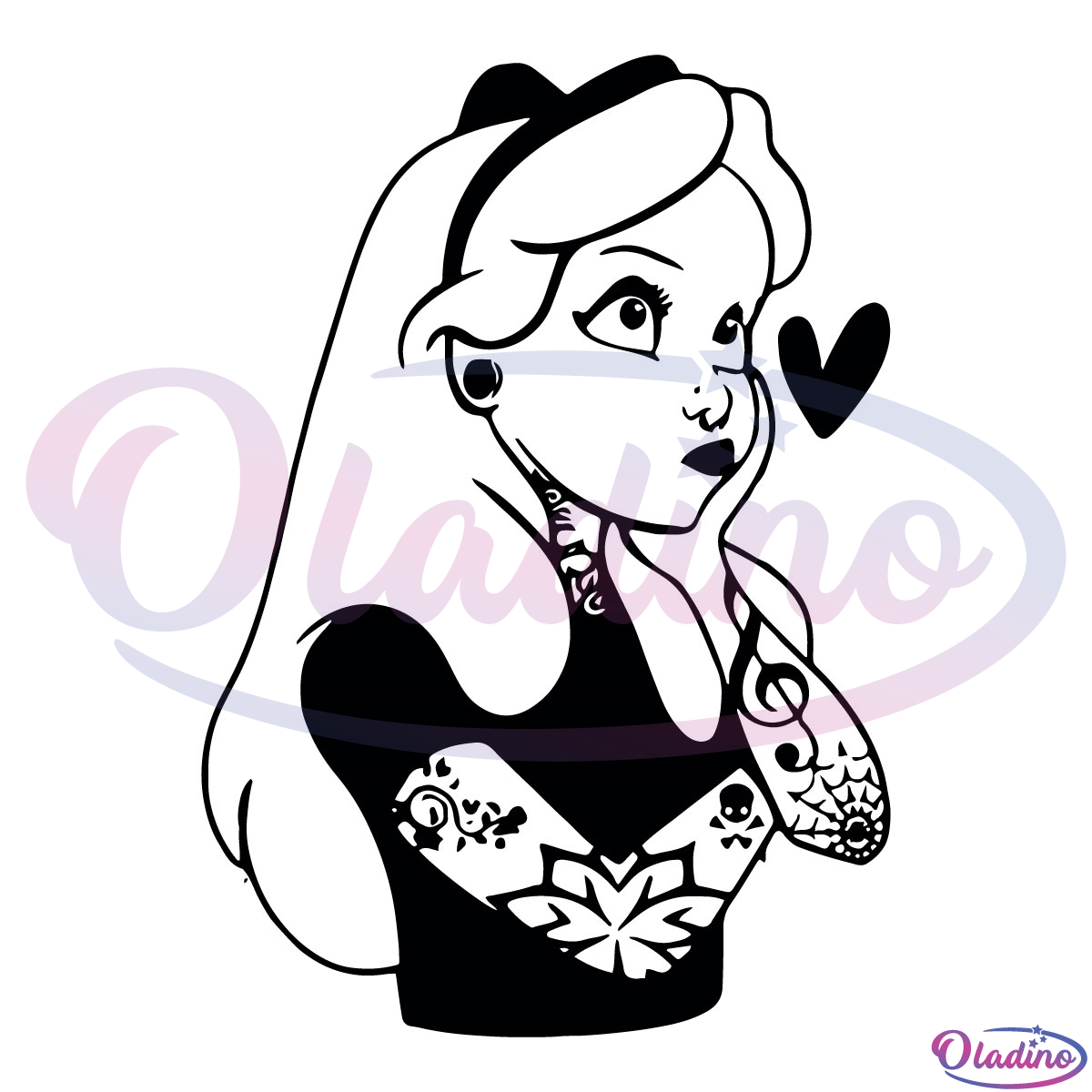 Tattoo Alice In Wonderland SVG Digital File, Disney Svg