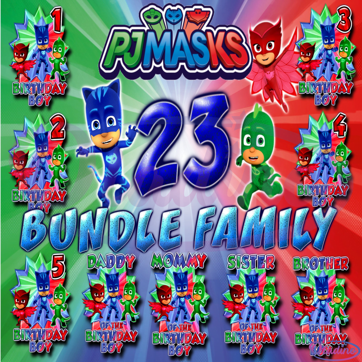 23 Family PJ Masks Bundle Png Digital File, PJ Masks Birthday Png