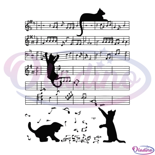 Black Cat Climbing Playing Sheet Music Note Svg Digital File
