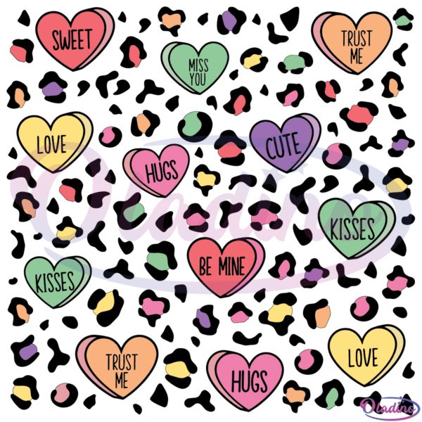 Candy Heart Leopard Pattern Svg, Valentine Heart Svg, Couple Svg