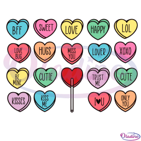 Candy Hearts and Lollipops Svg, Conversation Hearts Svg Digital File