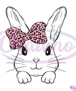 Cute Bunny Face Leopard Bow Tie Svg Digital File, Easter Day Svg