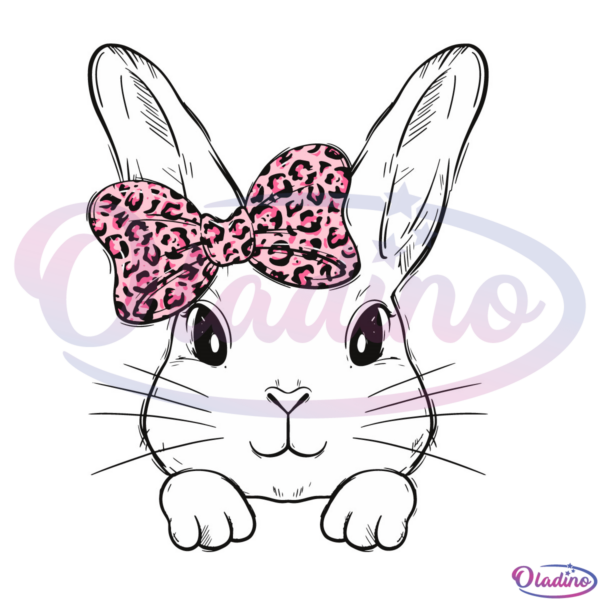 Cute Bunny Face Leopard Bow Tie Svg Digital File, Easter Day Svg