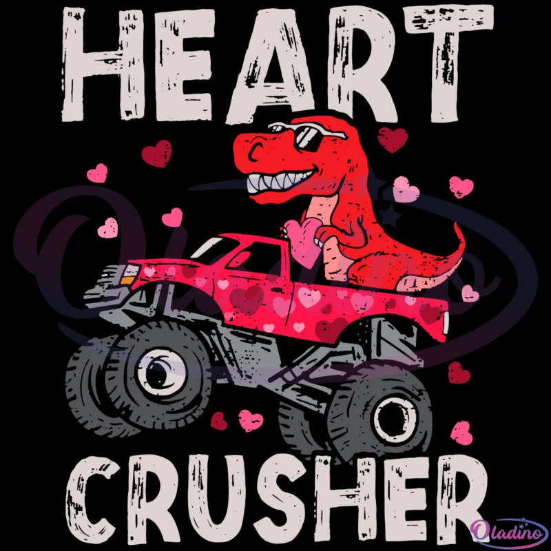 Dinosaur Monster Truck T Rex Valentines Hearts Svg