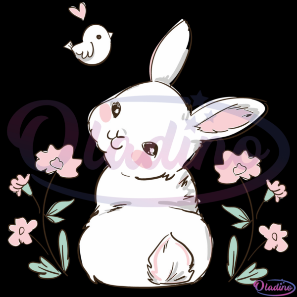 Easter Cute Bunny Svg Digital File, Cute Bunny Svg, Bunny Flower Svg