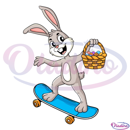 Easter Day Rabbit Riding A Skateboard Svg Digital File