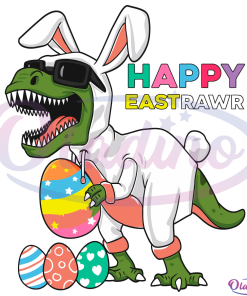 Happy Eastrawr T Rex Easter Bunny Svg Digital File, Dinosaur Eggs Svg