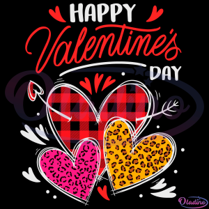 Happy Valentines Day Three Leopard And Plaid Hearts Girls Svg Digital File