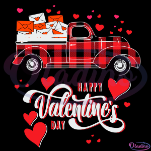 Happy Valentines Day Women Kids Red Truck With Hearts Svg Digital File