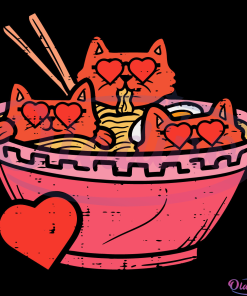 Heart Cats Ramen Noodles Anime Cute Valentines Day Kitten Svg