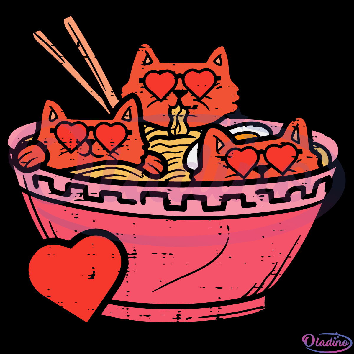 Heart Cats Ramen Noodles Anime Cute Valentines Day Kitten Svg