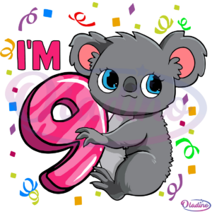 Kids 9Th Birthday Svg For Girls Koala Bear 9 Years Old Svg Digital File