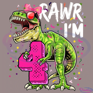 Kids Rawr I'm 4 Svg Digital File, 4Th Birthday Svg, T-rex Svg