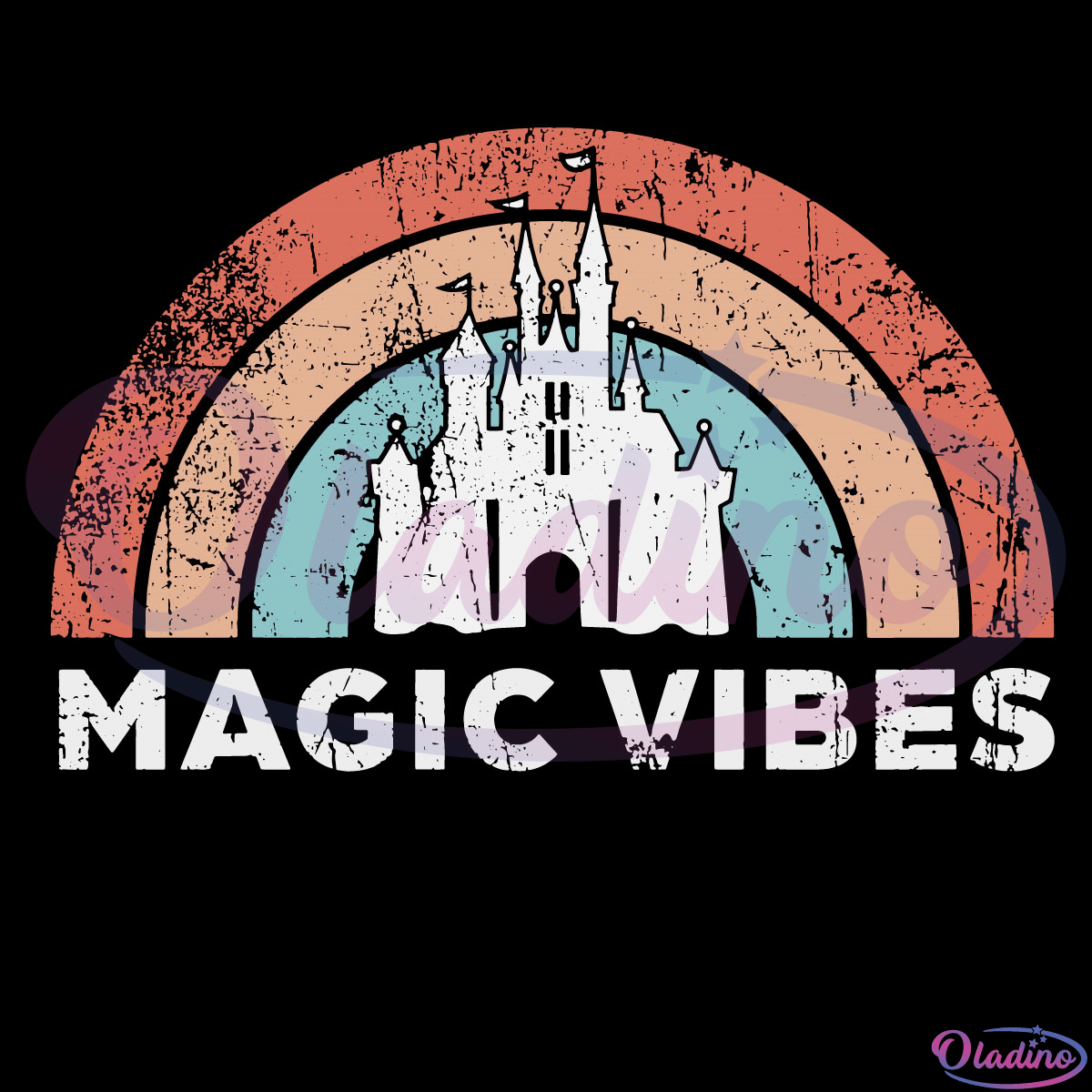 Magic Vibes Castle Svg Vintage Rainbow Svg Digital Files, Disney Castle Svg