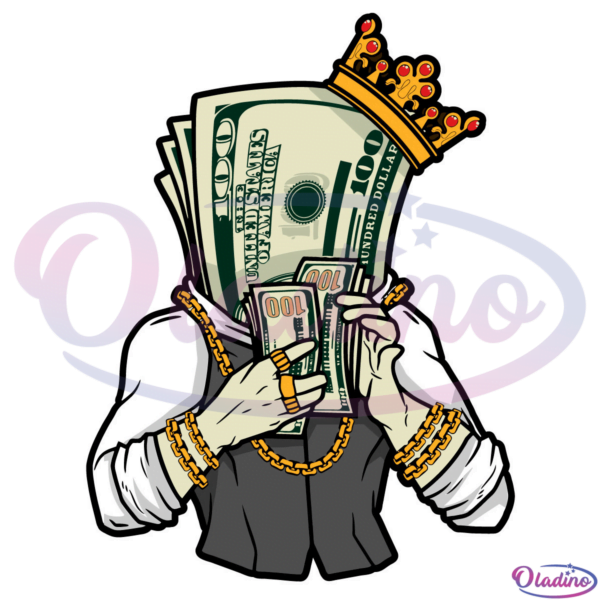 Money Stack King Crown Cartoon Character Counting Cash Svg