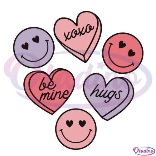 Smiley Candy Hearts Svg Digital File