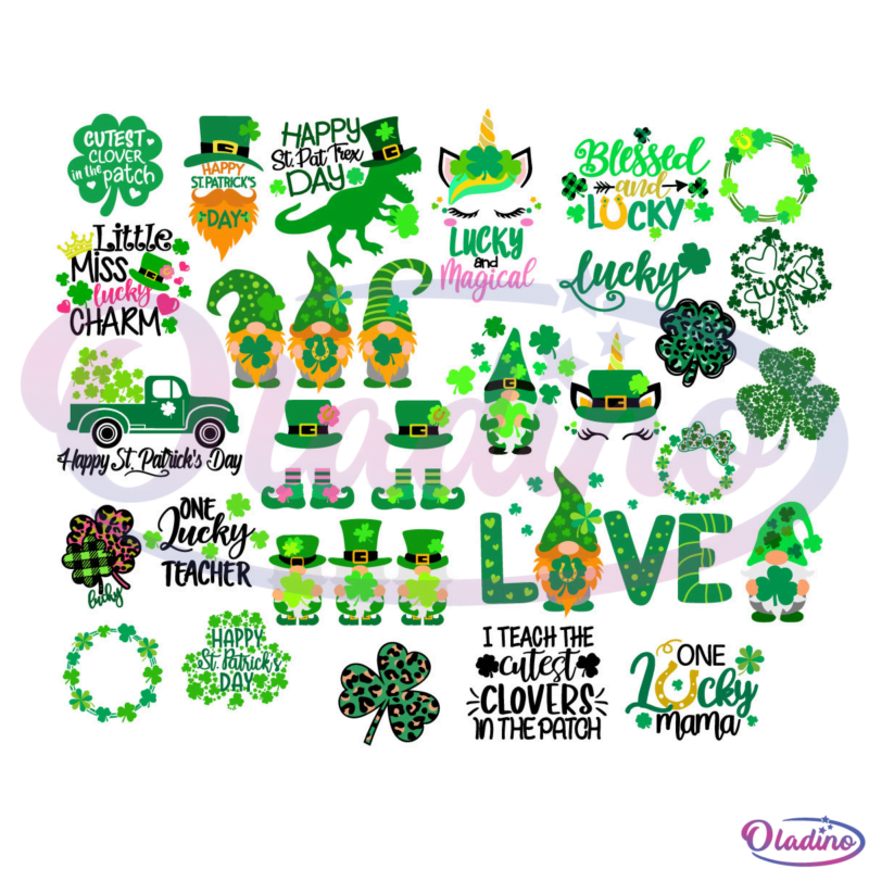 St. Patricks Day Design Bundle Svg Digital File, Clover Svg, Leprechaun