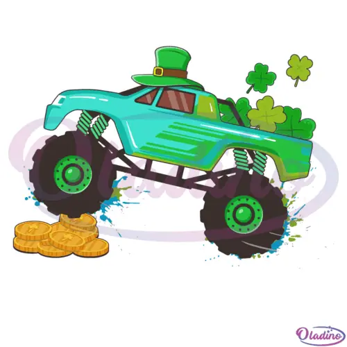 St Patricks Day Monster Truck Shamrock Svg Digital