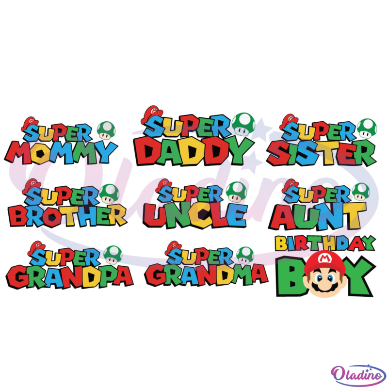 Super Mario Birthday Family SVG Bundle Digital File