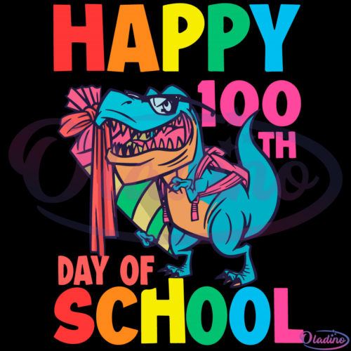 T REX Happy 100th day of School Svg Digital File