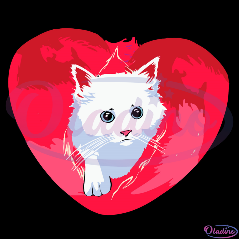 White Cat Heart Svg Digital File