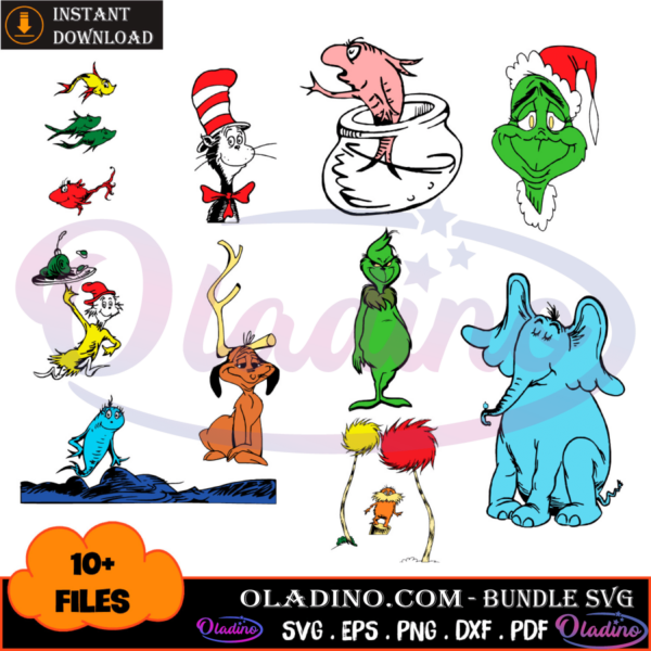 10 Files Dr Seuss Characters SVG Digital File, Dr Seuss Bundle