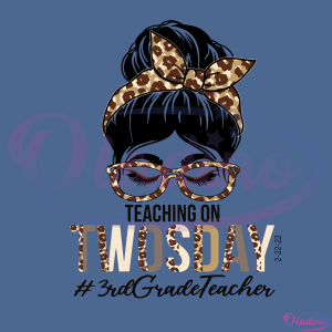 3rd Grade Teacher Messy Bun Teaching On Twosday SVG
