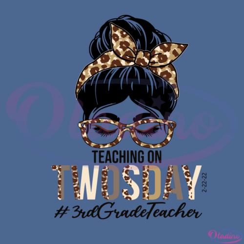 3rd Grade Teacher Messy Bun Teaching On Twosday SVG