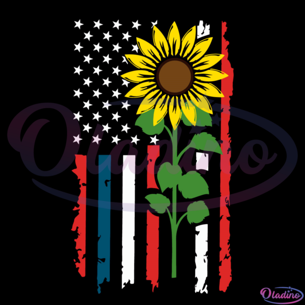 America Flag Sunflower SVG Digital File, Independence Svg