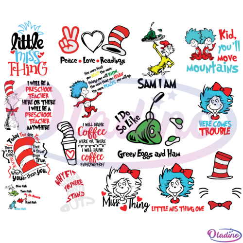 Bundle Peace Love Reading Dr Seuss SVG Digital File