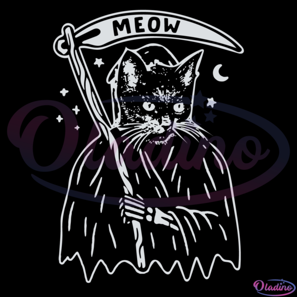 Cat Grim Black Cat SVG Digital File, Meow Svg