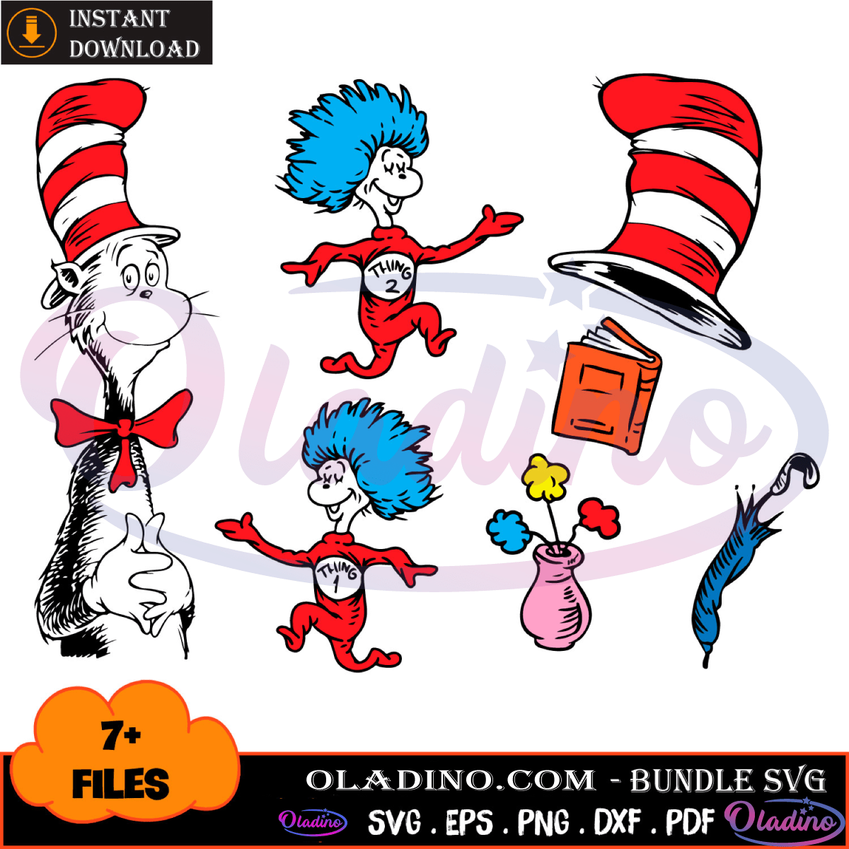 Cat In The Hat Thing One Thing Two Dr Seuss Bundle SVG Digital File