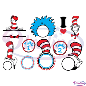 Bundle Thing One Thing Two Cat In The Hat SVG Digital File - Oladino