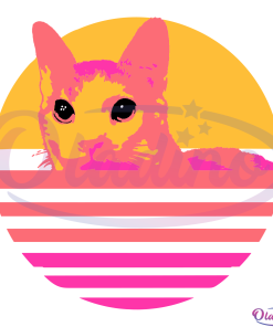 Cute Kitty Cat in Retro Sunset SVG Digital File, Animal Svg