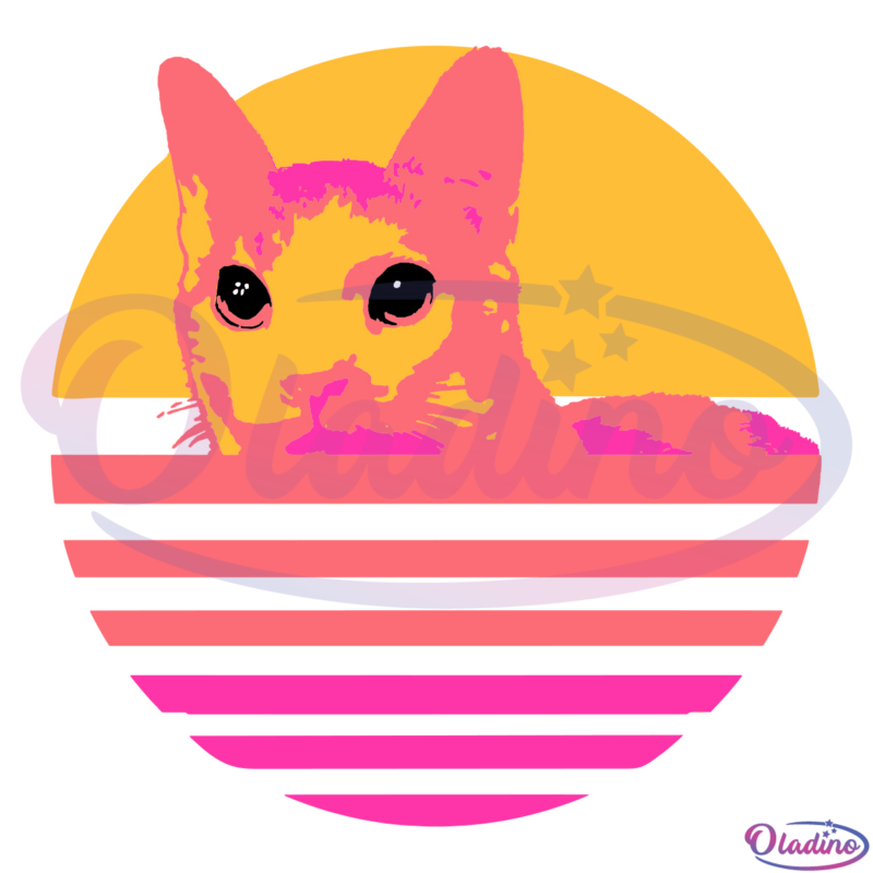 Cute Kitty Cat in Retro Sunset SVG Digital File