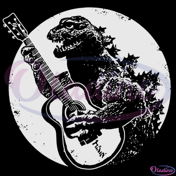 Dinosaur Playing Guitar Cool 90s SVG Digital File, Godzilla Svg