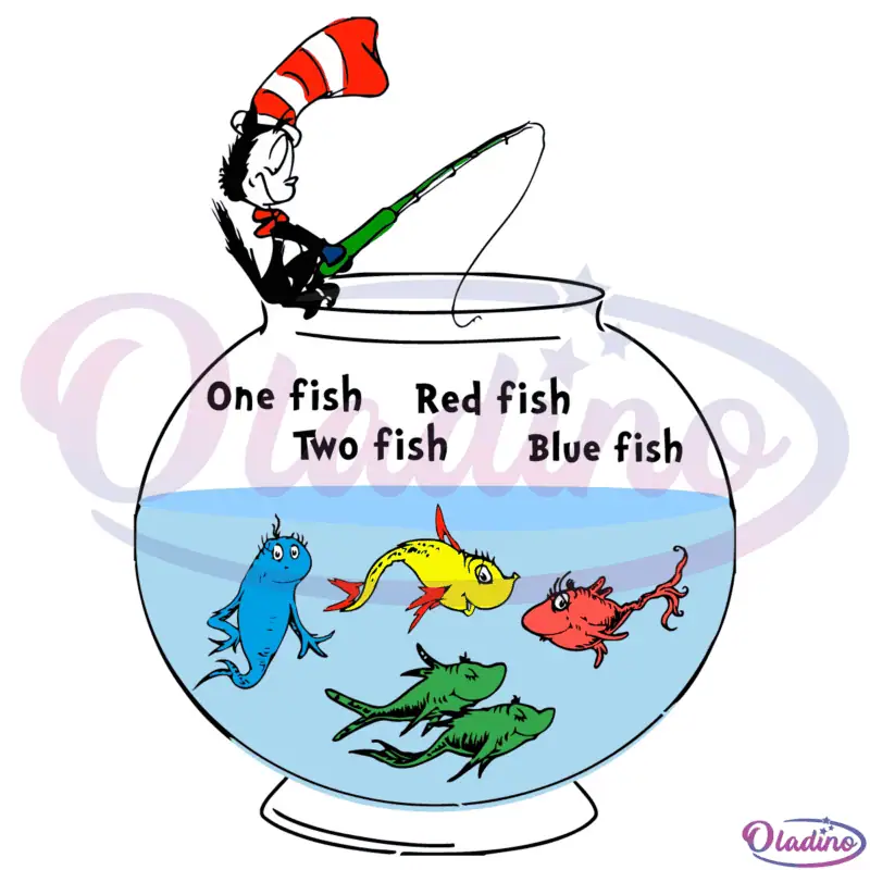 Dr Seuss One Fish Two Fish Blue Fish Red Fish SVG Digital File