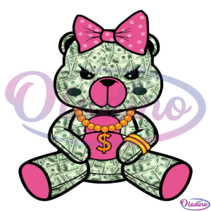 Female Gangster Teddy Bear Made Of Money PNG Design Lady Street Thug PNG