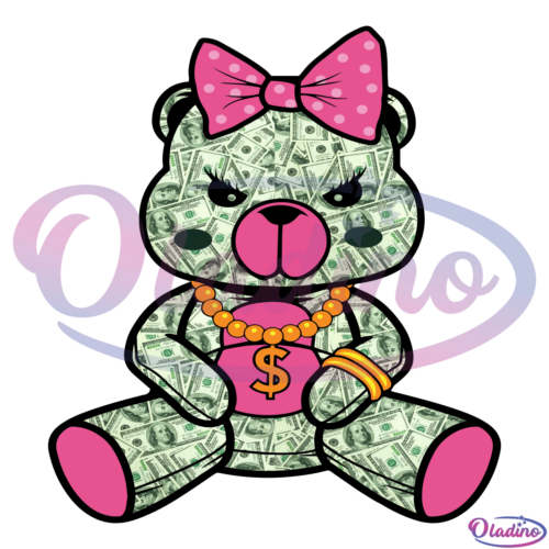 Female Gangster Teddy Bear Made Of Money PNG Design Lady Street Thug PNG