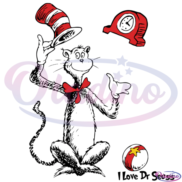 I Love Dr Seuss Funny Cat In Hat SVG Digital File, Dr Seuss Svg