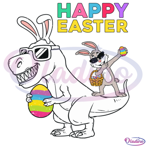 Happy Easter T Rex Dino Dabbing Rabbit SVG File