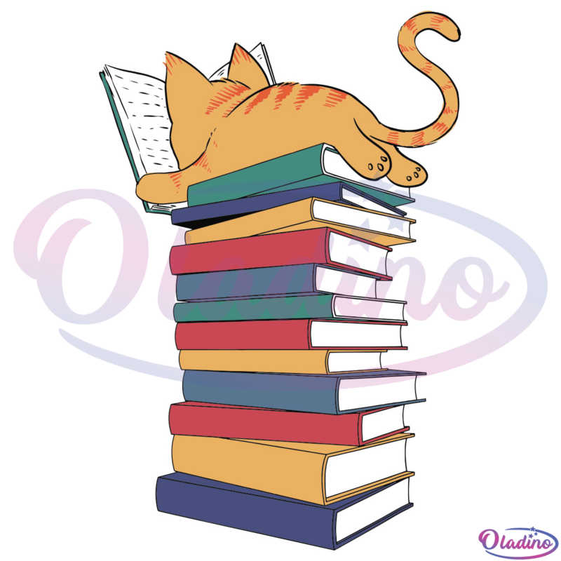 Kawaii Cat Books SVG Digital File, Kitty Svg, Books Svg