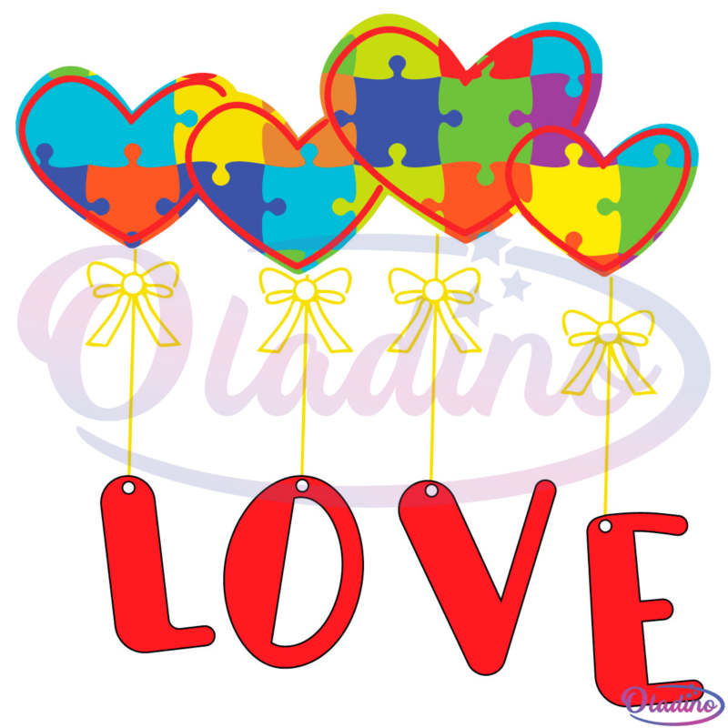 LOVE Autism Awareness Svg, Heart Balloon Svg, Puzzle Heart Svg