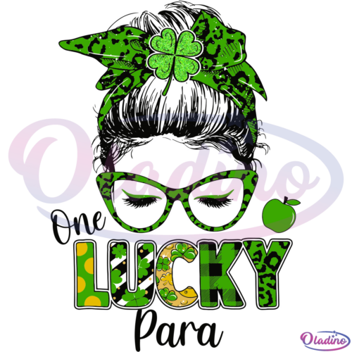 One Lucky Para Messy Bun Shamrock SVG