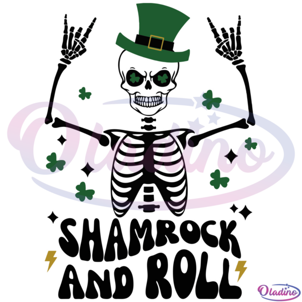 Skeleton Shamrock and roll SVG Digital File, St Patricks day SVG
