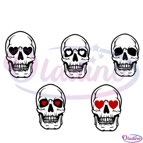 Skull With Heart Eyes SVG Digital File, Valentine Skull Svg