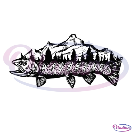 Trout Fish Mountain Love Fishing SVG Digital File