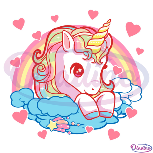 Valentines Day Unicorn Hearts Rainbow SVG Digital File