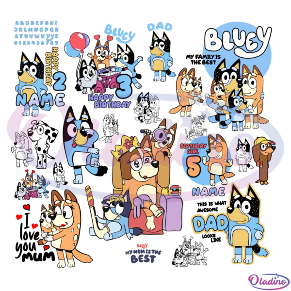 Bluey Birthday Bundle SVG Digital File, Bluey Svg, Cute Dog Svg Svg