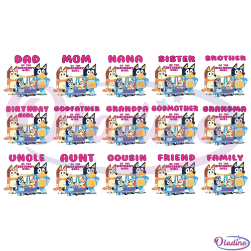 Bluey girl birthday family bundle SVG Digital File